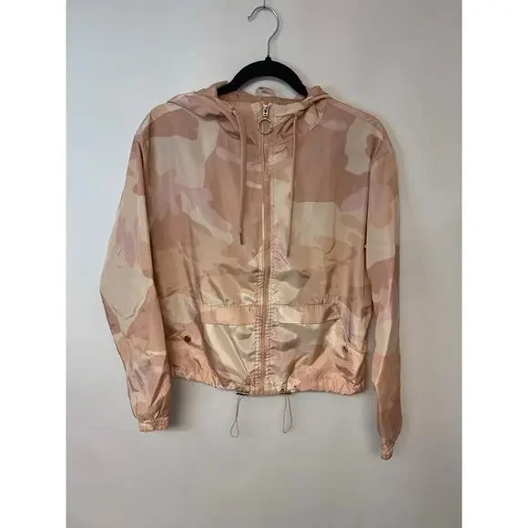 Outer Edge Hooded Bomber Jacket Pink Fatigue Lightweight Womens SZ M - Picture 1 of 8